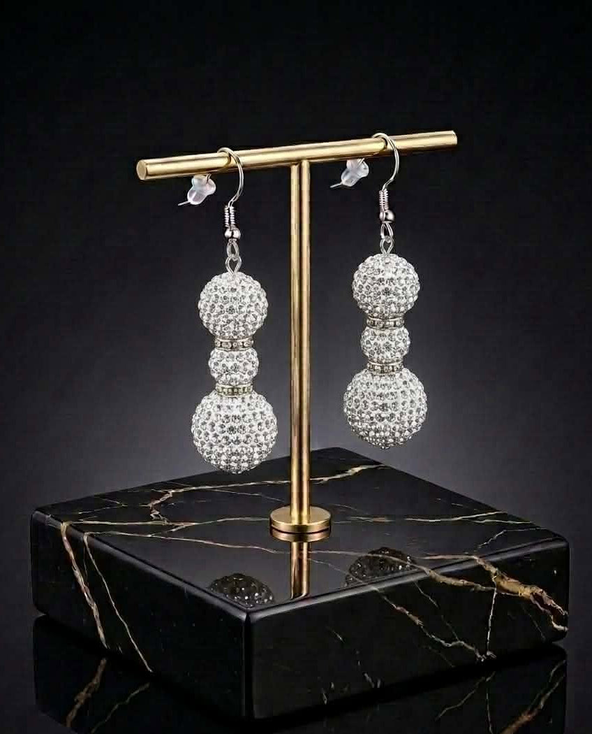 White Pave Shamballa Earrings (#G8)