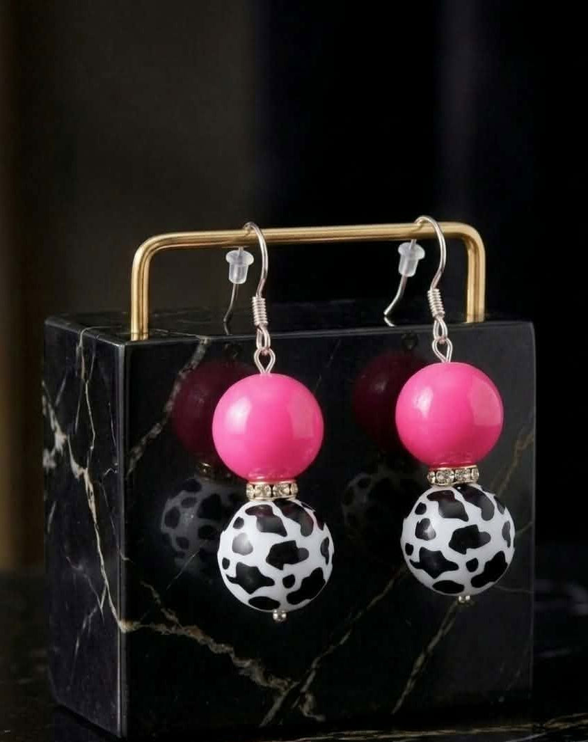Pink Cow Print Earrings (#B8)