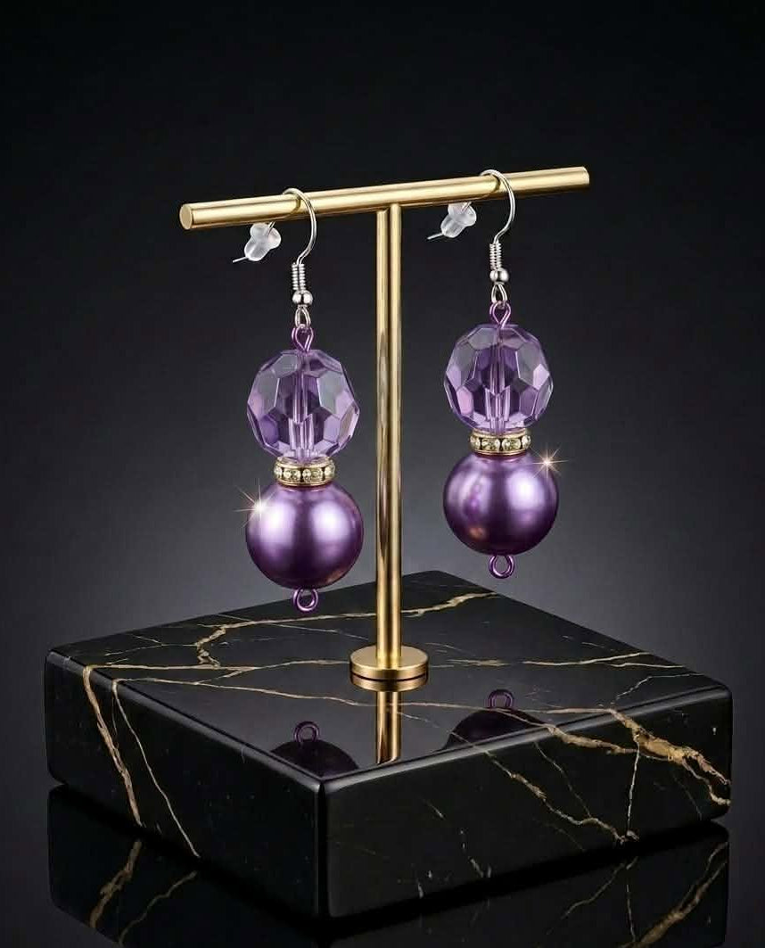 Glass Purple Drop Earrings (#D3)