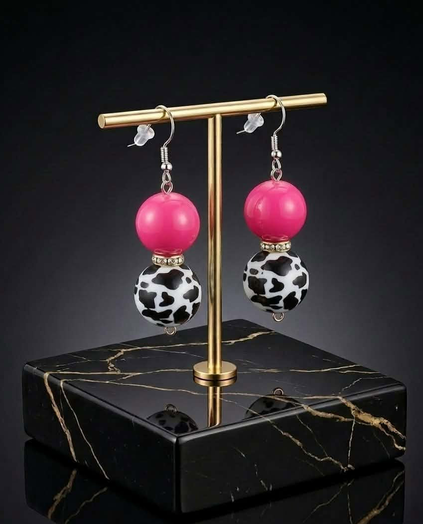 Pink Cow Print Earrings (#E3)